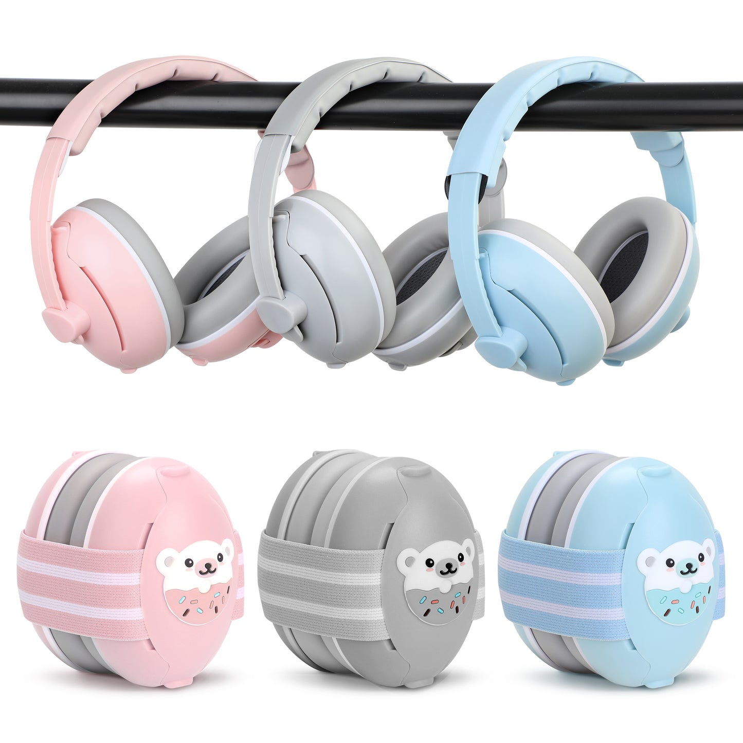 PERRYHOME 2-in-1 Baby Earmuffs Noise Cancel Hearing Protection Headphone,Adjustable Baby Headphones with Stretchy Band, Baby Airplane Ear Protection /Outdoor (Pink)