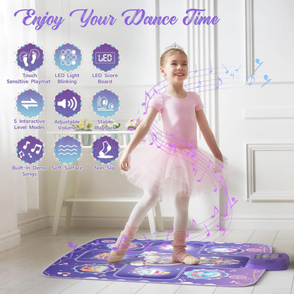 Dance Mat - Unicorn Toys Rhythm Step Play Mat for Girls Ages 3-12 2026 New CPF Dancing Game Pad with 5 Game Modes,Touch Sensitive Light Up LED, Built-in Music, Birthday Gift for 3-12 Year Old