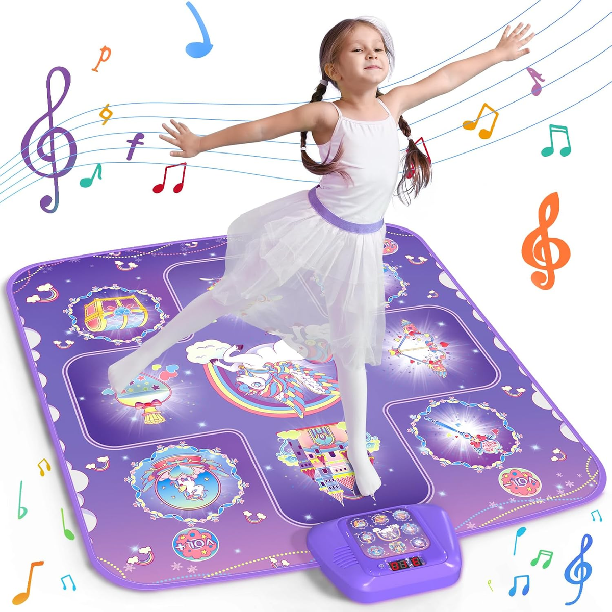 Dance Mat - Unicorn Toys Rhythm Step Play Mat for Girls Ages 3-12 2026 New CPF Dancing Game Pad with 5 Game Modes,Touch Sensitive Light Up LED, Built-in Music, Birthday Gift for 3-12 Year Old