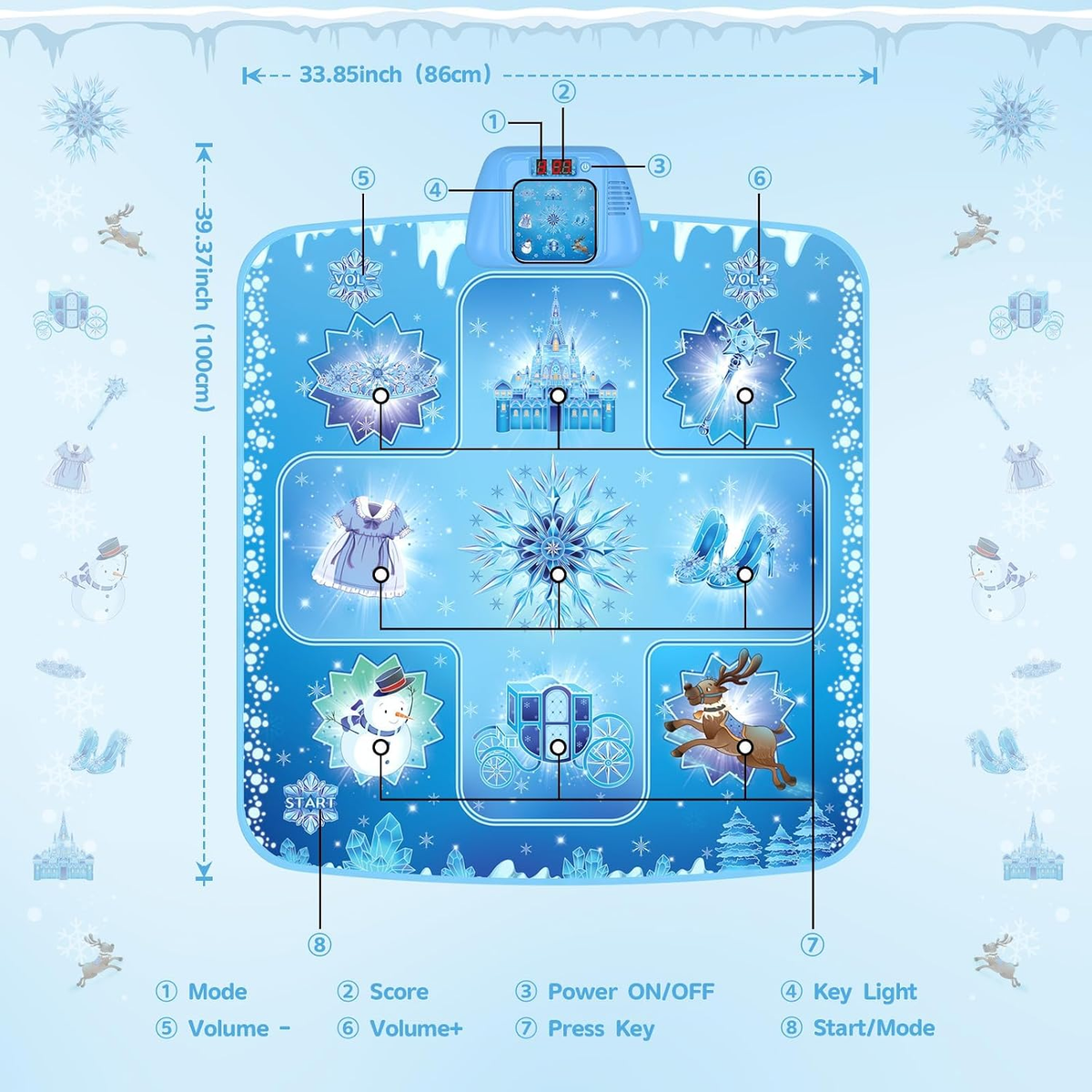 Dance Mat - Frozen Toys Rhythm Step Play Mat for Girls Ages 3-12 Frozen Dance Playmat with LED Lights, Adjustable Volume, Built-in Music, Birthday Gift for Girls 3 4 5 6 7 8Years Old