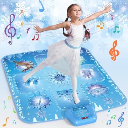 Frozen inspired dance mat for kids with snowflake design and built-in music game