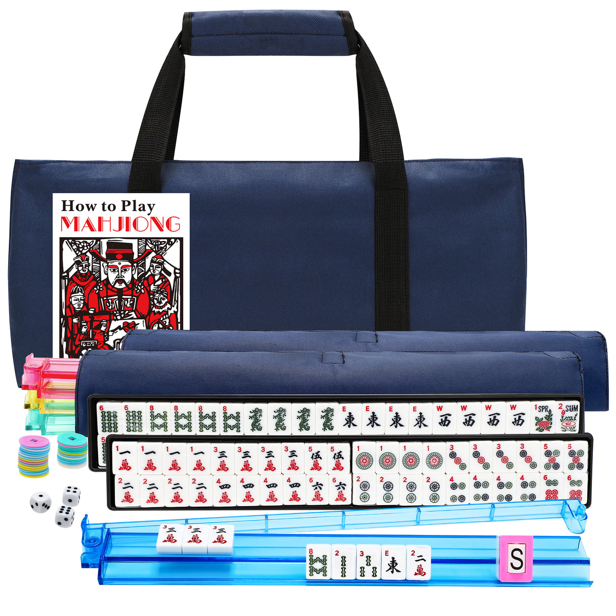 AAGILA American Mahjong Set,166 White Mahjong Tiles Set,4 All-in-One Color Mahjong Rack with Pushers,Mahjong Game Set Complete with Waterproof Carrying Bag,for Travel,Parties and Gift