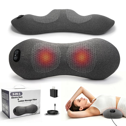 Perehome 2026 Upgraded 3-in-1 Electric Lumbar Support Pillow, Neck Back Massager (with heating, vibration, and traction functions)Back Support Pillow for Chairs and Cars, Relieve Back Pain