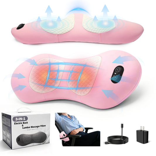 YuronHome 2026 Upgraded 3-in-1 Electric Neck Shoulder Lumbar Massage Pillow with Heating, Airbag Stretch & Muscle Relief, Back Support for Office Desks, Ideal Mother’s Day and Birthday Gift for Women