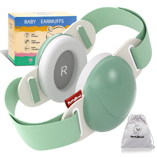 YuronHome Baby Earmuffs Noise Cancel Hearing Protection Headphone，Adjustable Baby Headphones with Stretchy Band, Baby Airplane Ear Protection /Outdoor (Green)