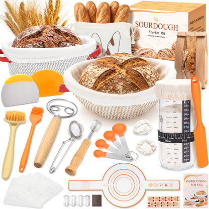YuronHome Sourdough Starter Kit, Bread Proofing Baskets Set，Complete Sourdough Bread Baking Supplies with Round & Oval Bread Proofing Baskets, Perfect Gifts for Beginners & Home Bakers