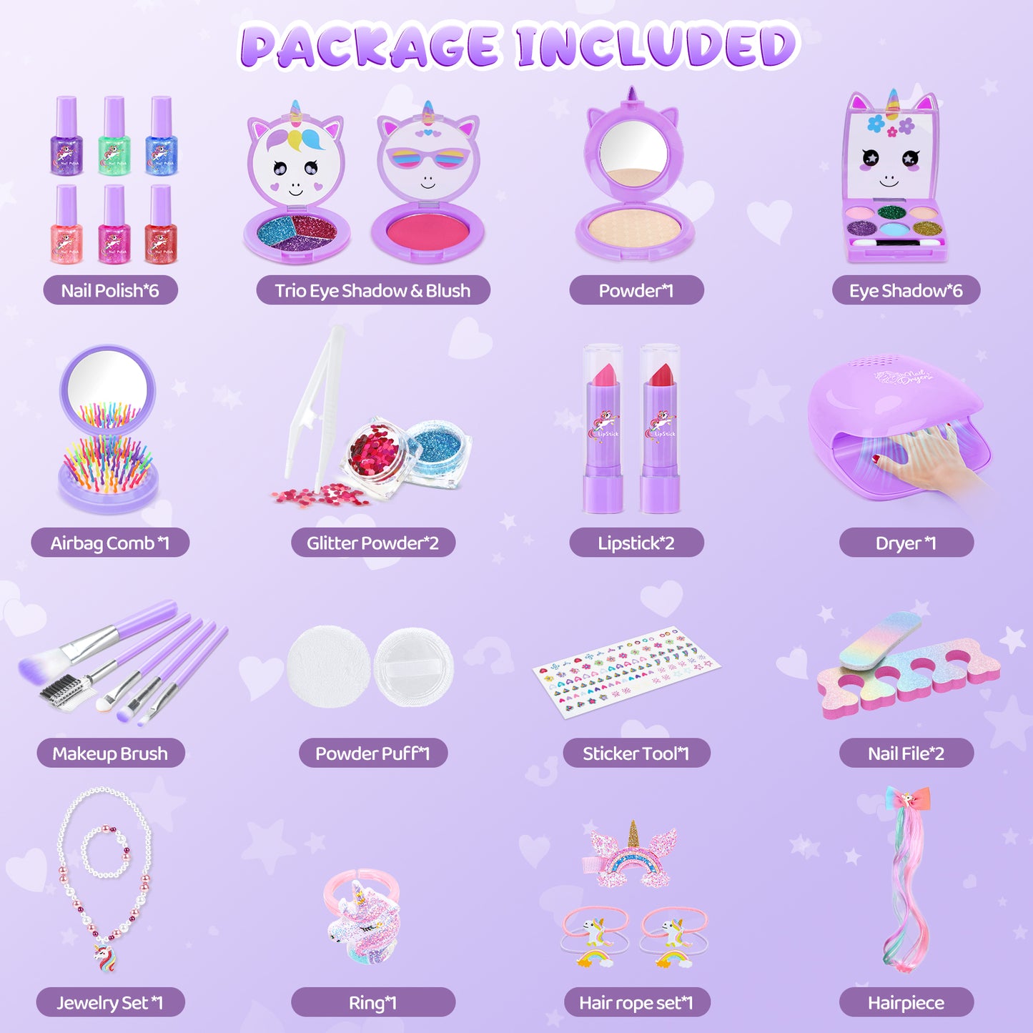 AAGILA Kids Makeup Kit for Girl - 2 In 1 Kids Washable Makeup Toys & Nail Art Kits with Nail Dryer, Princess Dress Up Set for Girls, Real Girls Makeup Set for Ideal Gifts Toys for 3-12 Year