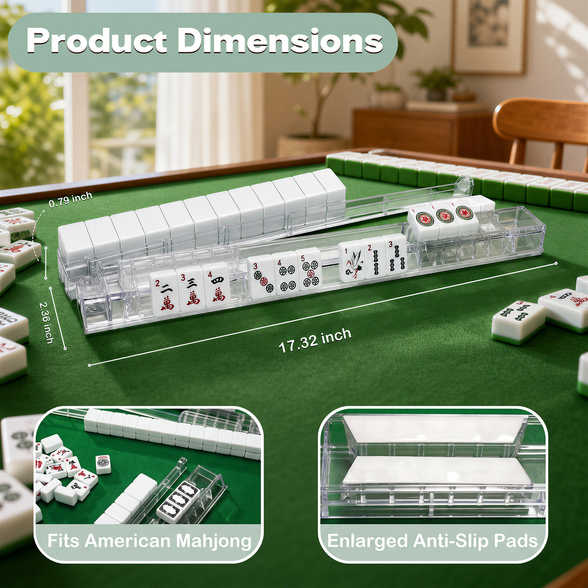 AAGILA 4 PCS Anti-Slip Mahjong Racks with Pushers,18 Inch Acrylic Mahjong Rack with Pushers,Clear American Majiang Tile Racks Set of 4,Fits American Mahjong Set,Suitable for Wood Glass Marble Tables