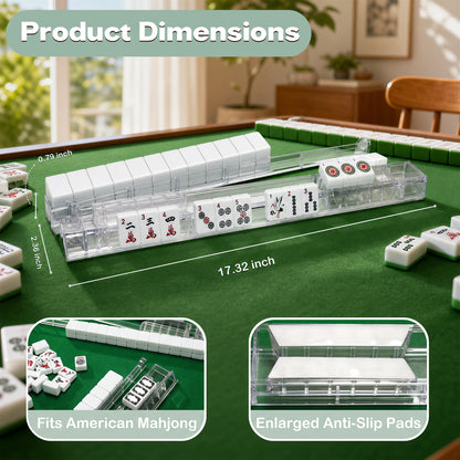 AAGILA 4 PCS Anti-Slip Mahjong Racks with Pushers,18 Inch Acrylic Mahjong Rack with Pushers,Clear American Majiang Tile Racks Set of 4,Fits American Mahjong Set,Suitable for Wood Glass Marble Tables