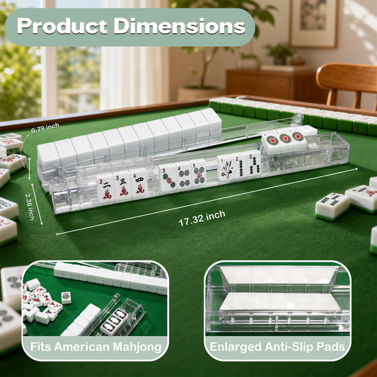 AAGILA 4 PCS Anti-Slip Mahjong Racks with Pushers,18 Inch Acrylic Mahjong Rack with Pushers,Clear American Majiang Tile Racks Set of 4,Fits American Mahjong Set,Suitable for Wood Glass Marble Tables