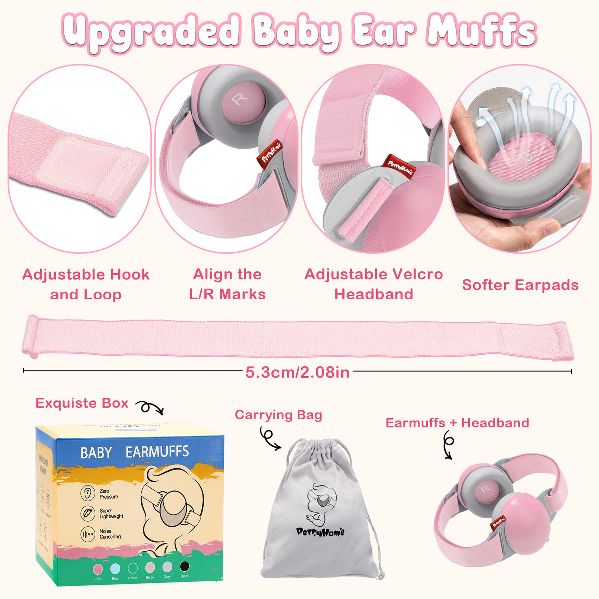 YuronHome Baby Ear Muffs Noise Protection, Adjustable Baby Headphones with Stretchy Band, Noise Cancelling Headphones for Baby & Toddler up to 4 Years, Baby Airplane Ear Protection /Outdoor