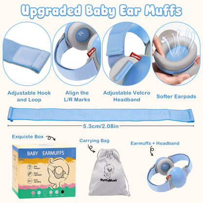YuronHome Baby Earmuffs Noise Cancel Hearing Protection Headphone，Adjustable Baby Headphones with Stretchy Band, Baby Airplane Ear Protection /Outdoor (Blue)