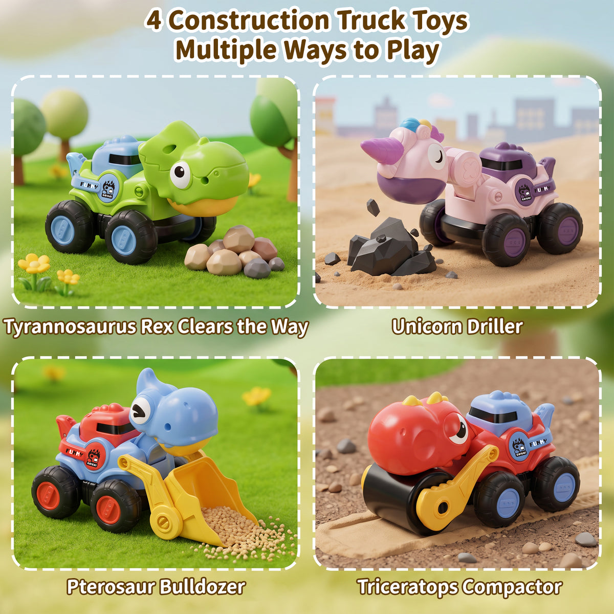AAGILA Dinosaur Construction Trucks Toys for Boys Girls,Toddlers Sandbox Beach Vehicle Excavator Toys,Chrstmas Birthday Gifts for 2 3 4 5 Year Old Boys Girls