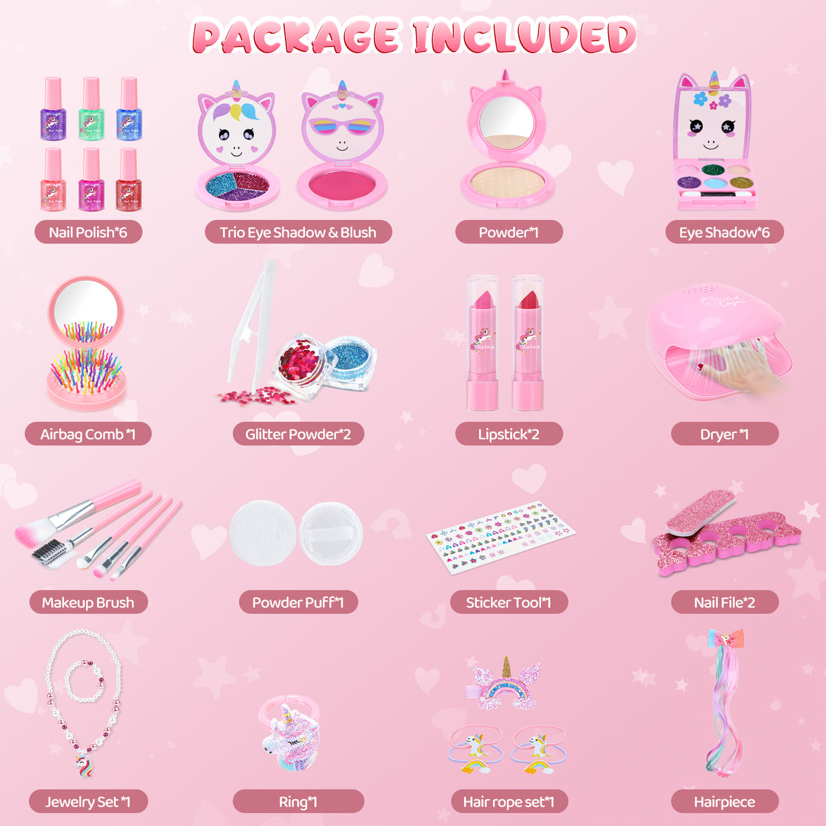 AAGILA 2 In 1 Kids Washable Makeup Girls Toys & Kids Nail Polish Set for Girls, Non-Toxic Quick Dry Nail Art Salon Kit with Nail Dryer and Peelable Nail Polish, Ideal Gift Toys for Girls Age 3-12