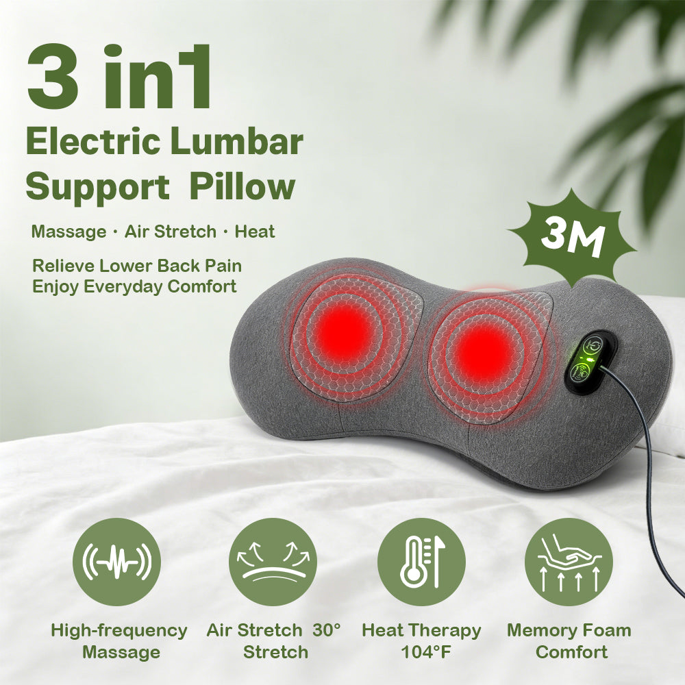 Perehome 2026 Upgraded 3-in-1 Electric Lumbar Support Pillow, Neck Back Massager (with heating, vibration, and traction functions)Back Support Pillow for Chairs and Cars, Relieve Back Pain