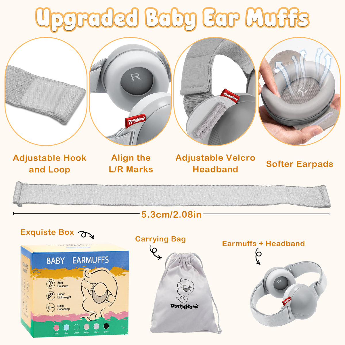 YuronHome Baby Earmuffs Noise Cancel Hearing Protection Headphone，Adjustable Baby Headphones with Stretchy Band, Baby Airplane Ear Protection /Outdoor (Gray)