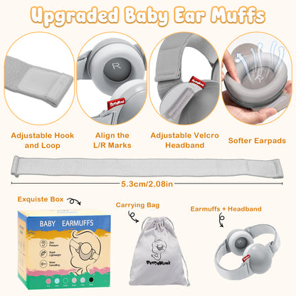 YuronHome Baby Earmuffs Noise Cancel Hearing Protection Headphone，Adjustable Baby Headphones with Stretchy Band, Baby Airplane Ear Protection /Outdoor (Gray)