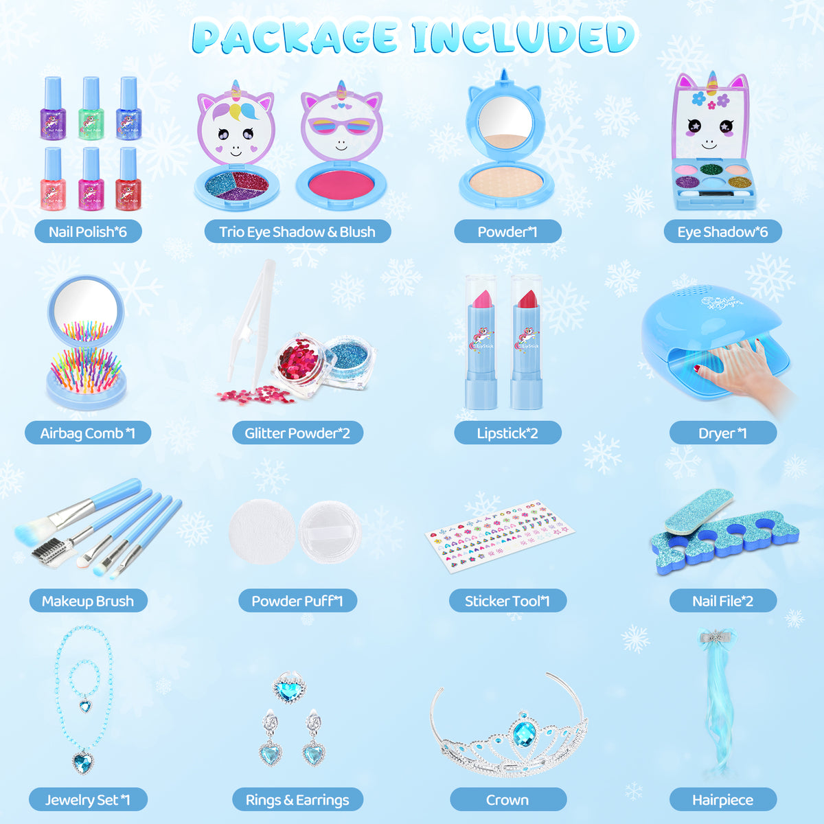AAGILA 2 In 1 Kids Makeup Frozen Girls Toys & Kids Nail Polish Set for Girls, Non-Toxic Quick Dry Nail Art Salon Kit with Nail Dryer and Peelable Nail Polish, Ideal Gift Toys for Girls Age 3-12
