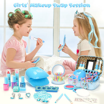 AAGILA 2 In 1 Kids Makeup Frozen Girls Toys & Kids Nail Polish Set for Girls, Non-Toxic Quick Dry Nail Art Salon Kit with Nail Dryer and Peelable Nail Polish, Ideal Gift Toys for Girls Age 3-12