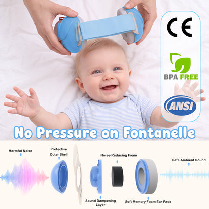 YuronHome Baby Earmuffs Noise Cancel Hearing Protection Headphone，Adjustable Baby Headphones with Stretchy Band, Baby Airplane Ear Protection /Outdoor (Blue)