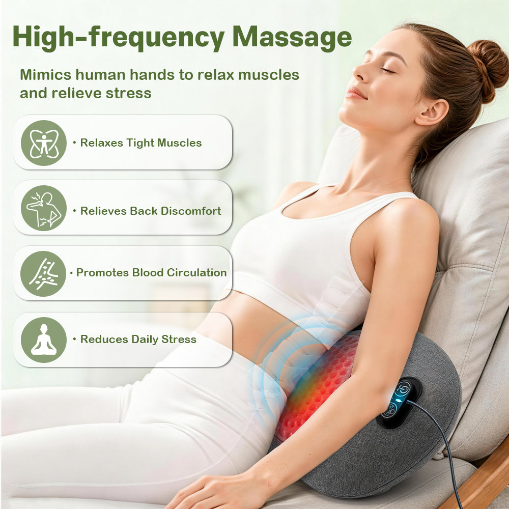 Perehome 2026 Upgraded 3-in-1 Electric Lumbar Support Pillow, Neck Back Massager (with heating, vibration, and traction functions)Back Support Pillow for Chairs and Cars, Relieve Back Pain