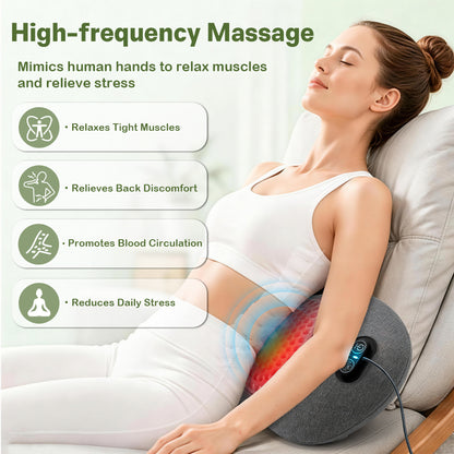 Perehome 2026 Upgraded 3-in-1 Electric Lumbar Support Pillow, Neck Back Massager (with heating, vibration, and traction functions)Back Support Pillow for Chairs and Cars, Relieve Back Pain