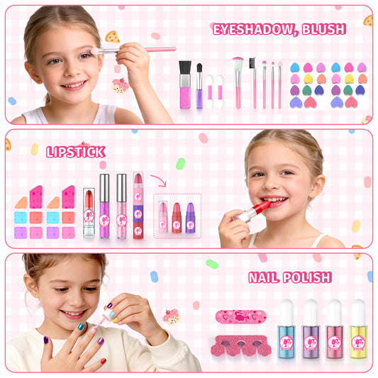 AAGILA Kids Makeup Kit for Girl, Washable Makeup Set for Little Girls, Cosmetic Set Pretend Play Makeup Toy Beauty Set Christmas & Birthday Gift Princess Toys for 3 4 5 6 7 8 9 10 11 12 Year