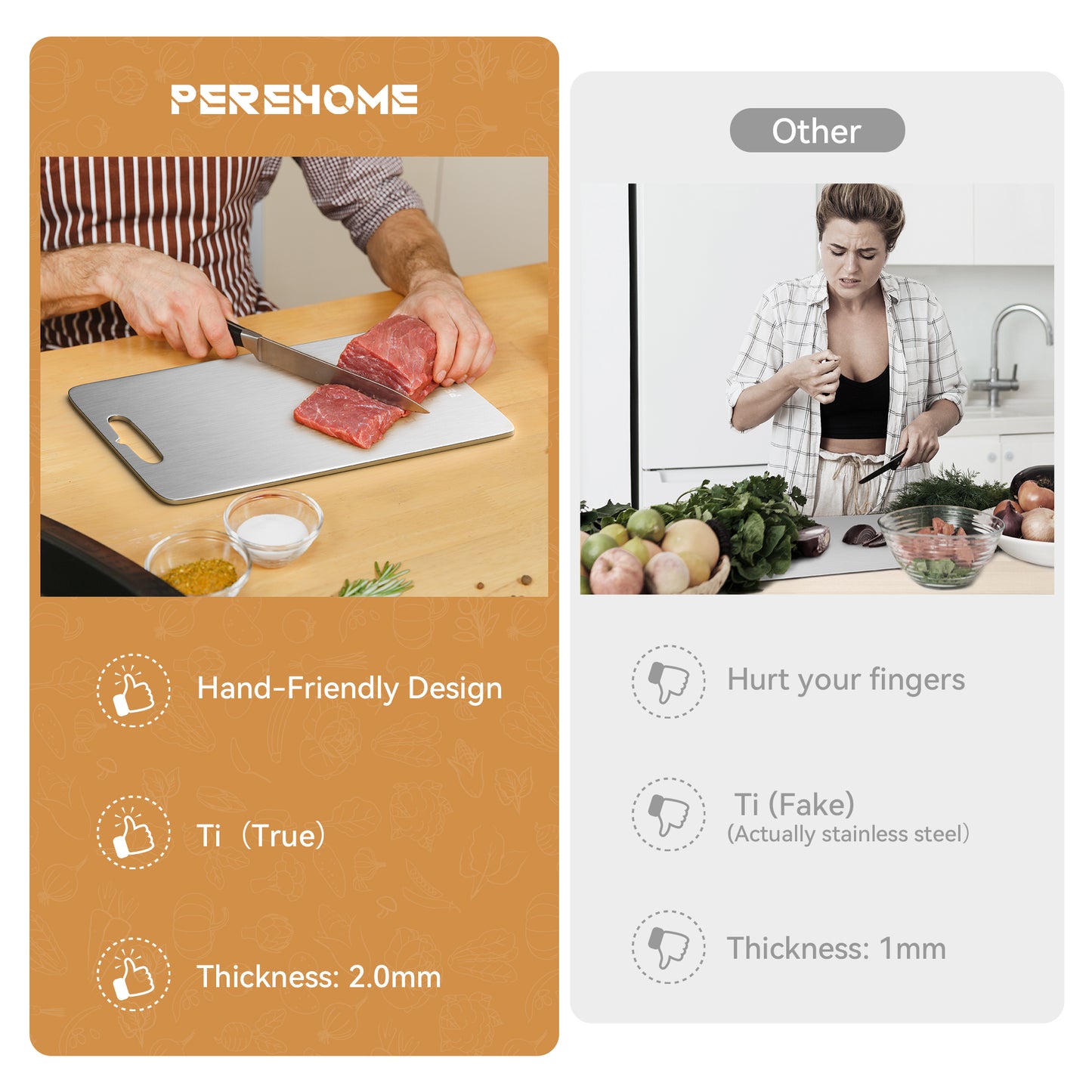 PEREHOME 3pcs Titanium Cutting Board for Kitchen, Cutting Board Double Sided Food Grade, Chopping Boards, Dishwasher Safe, Cutting Boards For Meats, Fruits, Vegetables