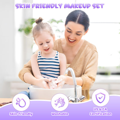 AAGILA Kids Makeup Kit for Girl - 2 In 1 Kids Washable Makeup Toys & Nail Art Kits with Nail Dryer, Princess Dress Up Set for Girls, Real Girls Makeup Set for Ideal Gifts Toys for 3-12 Year