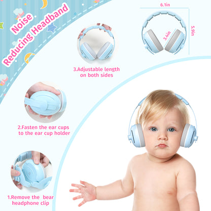 PERRYHOME 2-in-1 Baby Ear Muffs Noise Protection, Adjustable Baby Headphones with Stretchy Band, Noise Cancelling Headphones for Baby & Toddler up to 4 Years, Baby Airplane Ear Protection /Outdoor
