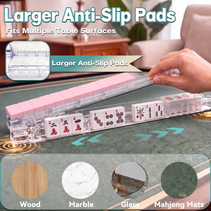 AAGILA 4 PCS Anti-Slip Mahjong Racks with Pushers,18 Inch Acrylic Mahjong Rack with Pushers,Clear American Majiang Tile Racks Set of 4,Fits American Mahjong Set,Suitable for Wood Glass Marble Tables