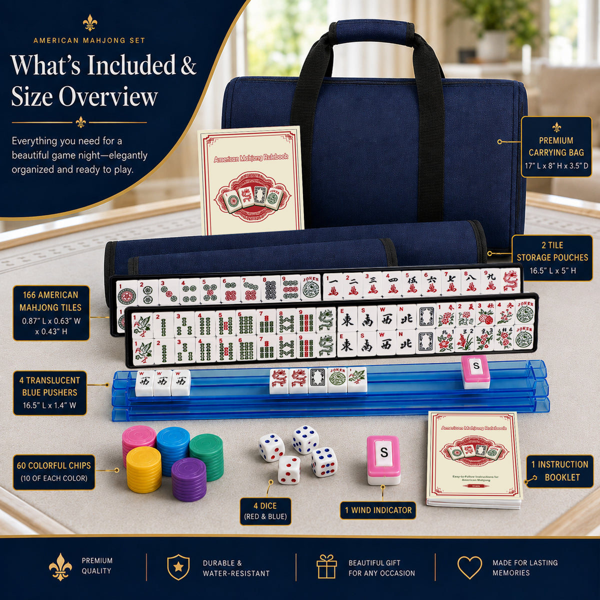 AAGILA American Mahjong Set,166 White Mahjong Tiles Set,4 All-in-One Color Mahjong Rack with Pushers,Mahjong Game Set Complete with Waterproof Carrying Bag,for Travel,Parties and Gift