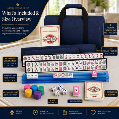 AAGILA American Mahjong Set,166 White Mahjong Tiles Set,4 All-in-One Color Mahjong Rack with Pushers,Mahjong Game Set Complete with Waterproof Carrying Bag,for Travel,Parties and Gift