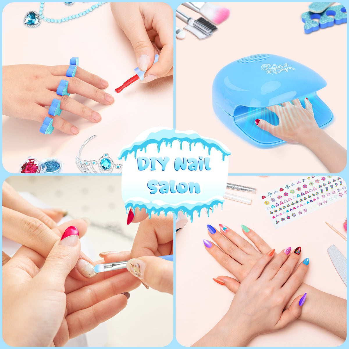 AAGILA 2 In 1 Kids Makeup Frozen Girls Toys & Kids Nail Polish Set for Girls, Non-Toxic Quick Dry Nail Art Salon Kit with Nail Dryer and Peelable Nail Polish, Ideal Gift Toys for Girls Age 3-12