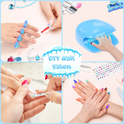 AAGILA 2 In 1 Kids Makeup Frozen Girls Toys & Kids Nail Polish Set for Girls, Non-Toxic Quick Dry Nail Art Salon Kit with Nail Dryer and Peelable Nail Polish, Ideal Gift Toys for Girls Age 3-12