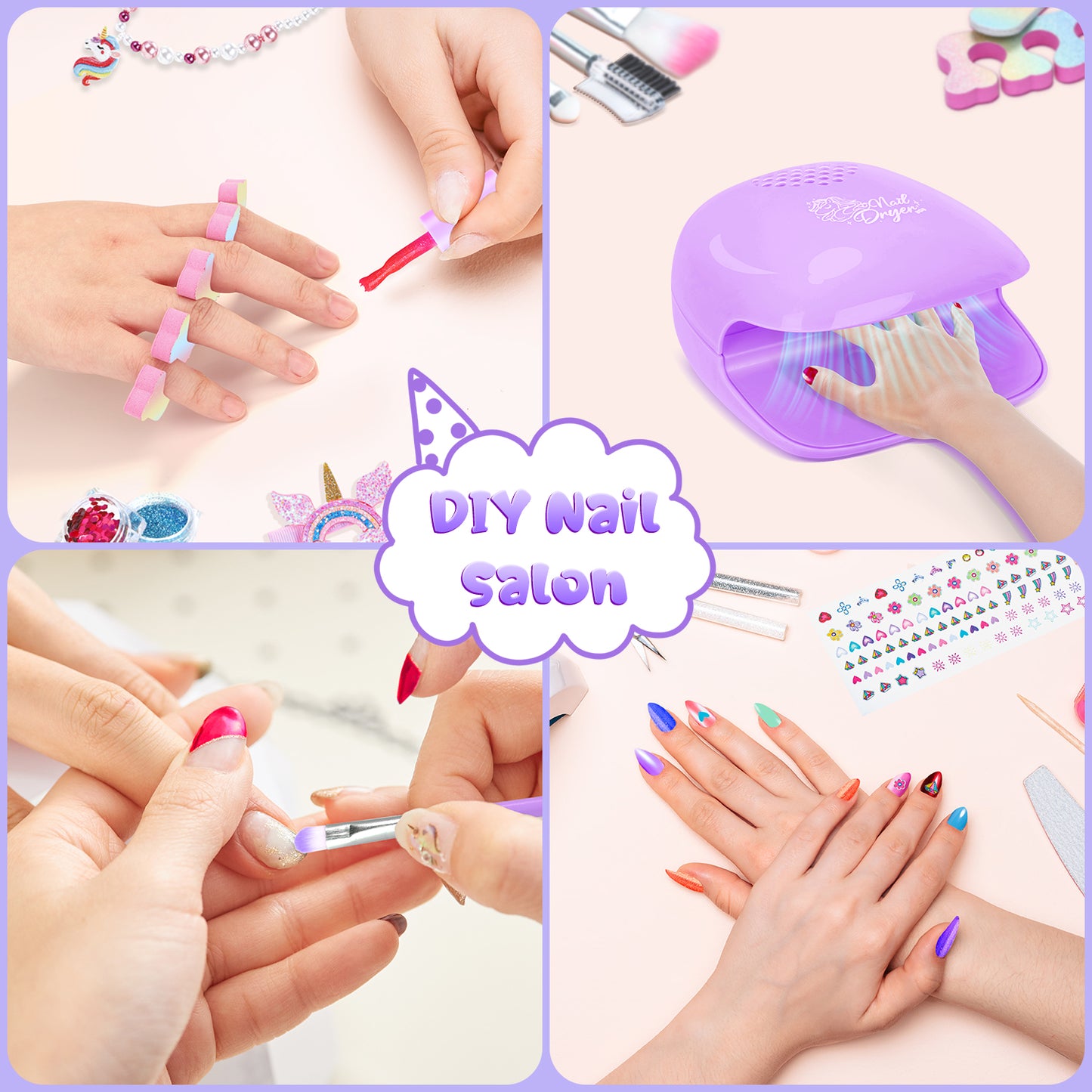 AAGILA Kids Makeup Kit for Girl - 2 In 1 Kids Washable Makeup Toys & Nail Art Kits with Nail Dryer, Princess Dress Up Set for Girls, Real Girls Makeup Set for Ideal Gifts Toys for 3-12 Year