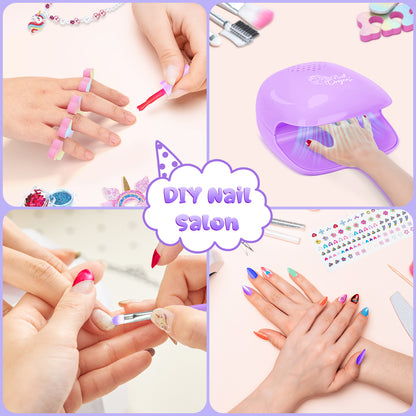 AAGILA Kids Makeup Kit for Girl - 2 In 1 Kids Washable Makeup Toys & Nail Art Kits with Nail Dryer, Princess Dress Up Set for Girls, Real Girls Makeup Set for Ideal Gifts Toys for 3-12 Year