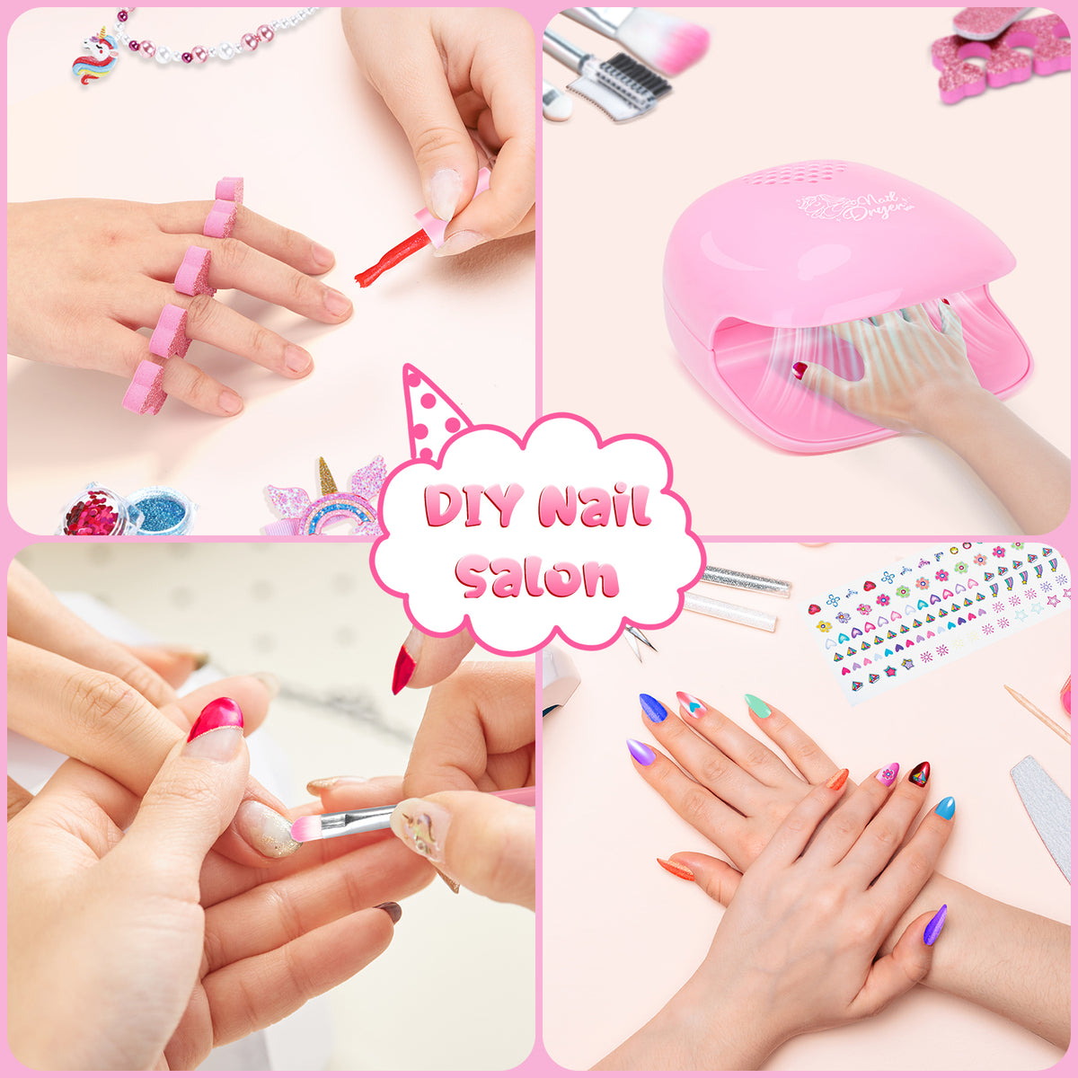 AAGILA 2 In 1 Kids Washable Makeup Girls Toys & Kids Nail Polish Set for Girls, Non-Toxic Quick Dry Nail Art Salon Kit with Nail Dryer and Peelable Nail Polish, Ideal Gift Toys for Girls Age 3-12