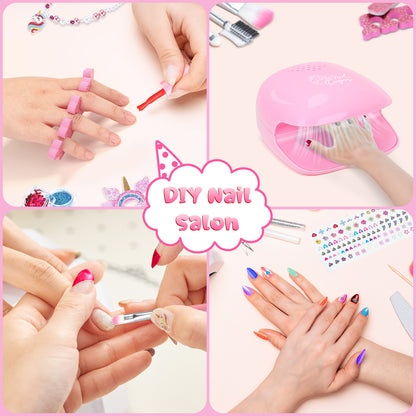AAGILA 2 In 1 Kids Washable Makeup Girls Toys & Kids Nail Polish Set for Girls, Non-Toxic Quick Dry Nail Art Salon Kit with Nail Dryer and Peelable Nail Polish, Ideal Gift Toys for Girls Age 3-12