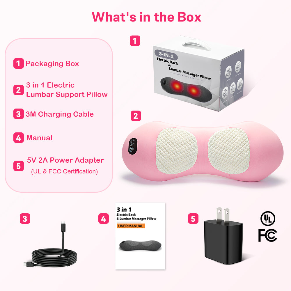 Perehome 2026 Upgraded 3-in-1 Electric Neck Shoulder Lumbar Massage Pillow with Heating, Airbag Stretch & Muscle Relief, Back Support for Office Desks, Ideal Mother’s Day and Birthday Gift for Women