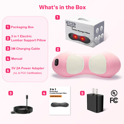 Perehome 2026 Upgraded 3-in-1 Electric Neck Shoulder Lumbar Massage Pillow with Heating, Airbag Stretch & Muscle Relief, Back Support for Office Desks, Ideal Mother’s Day and Birthday Gift for Women