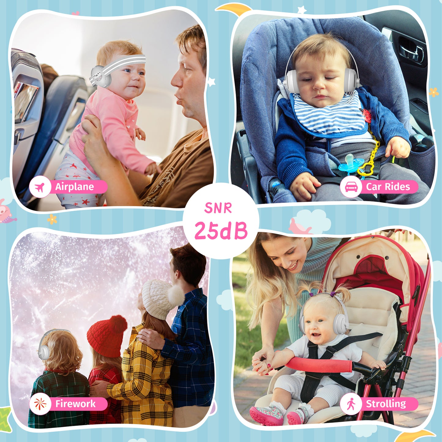 PERRYHOME 2-in-1 Baby Earmuffs Noise Cancel Hearing Protection Headphone，Adjustable Baby Headphones with Stretchy Band, Baby Airplane Ear Protection /Outdoor (Gray)