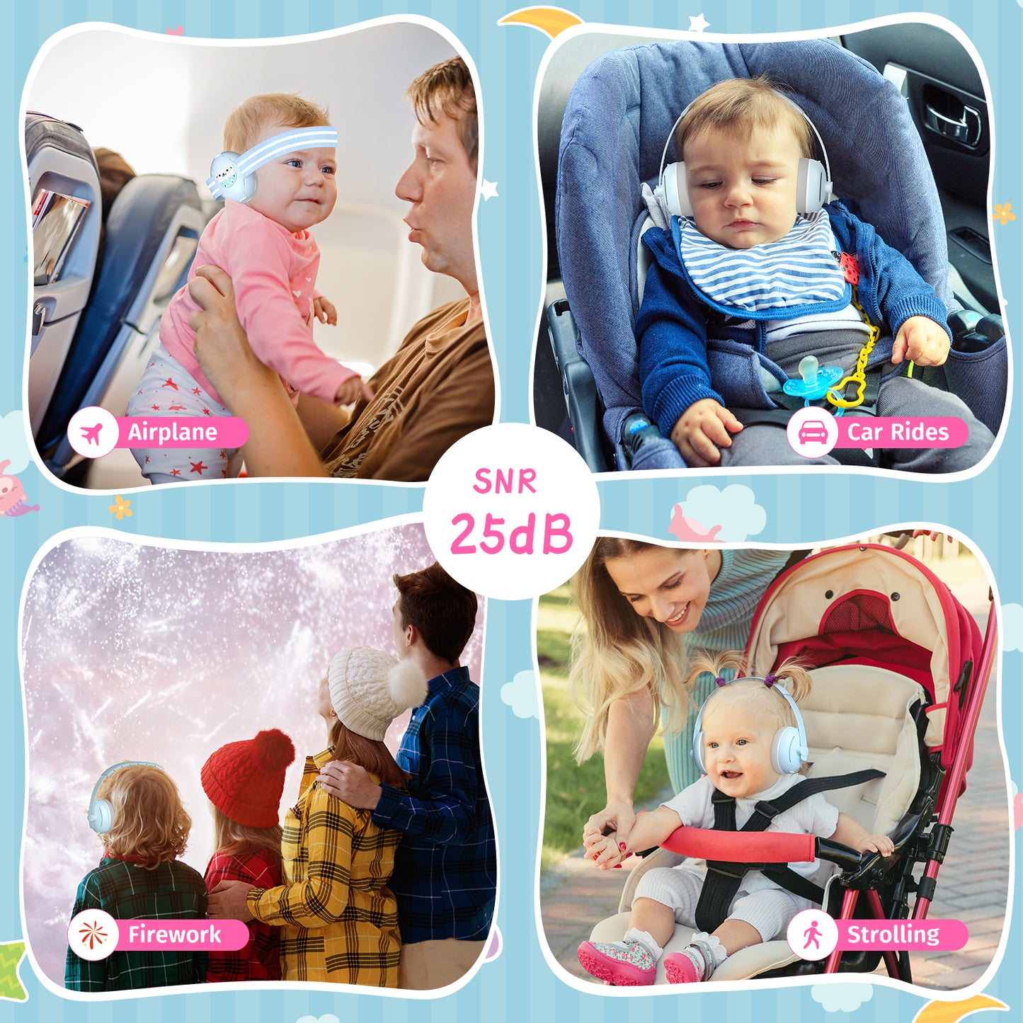 PERRYHOME 2-in-1 Baby Ear Muffs Noise Protection, Adjustable Baby Headphones with Stretchy Band, Noise Cancelling Headphones for Baby & Toddler up to 4 Years, Baby Airplane Ear Protection /Outdoor