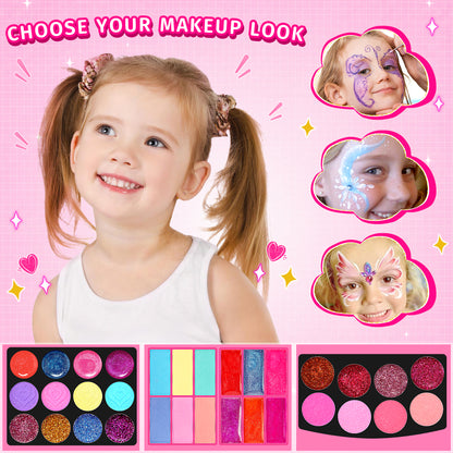 AAGILA 58 in 1 Kids Makeup Set for Girls, Washable Real Cosmetic Pretend Play Makeup Kit for Girl Toys,Princess Make Up Toys for 3-12 Year Old Girl Birthday Gift