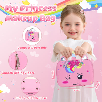 AAGILA 2 In 1 Kids Washable Makeup Girls Toys & Kids Nail Polish Set for Girls, Non-Toxic Quick Dry Nail Art Salon Kit with Nail Dryer and Peelable Nail Polish, Ideal Gift Toys for Girls Age 3-12
