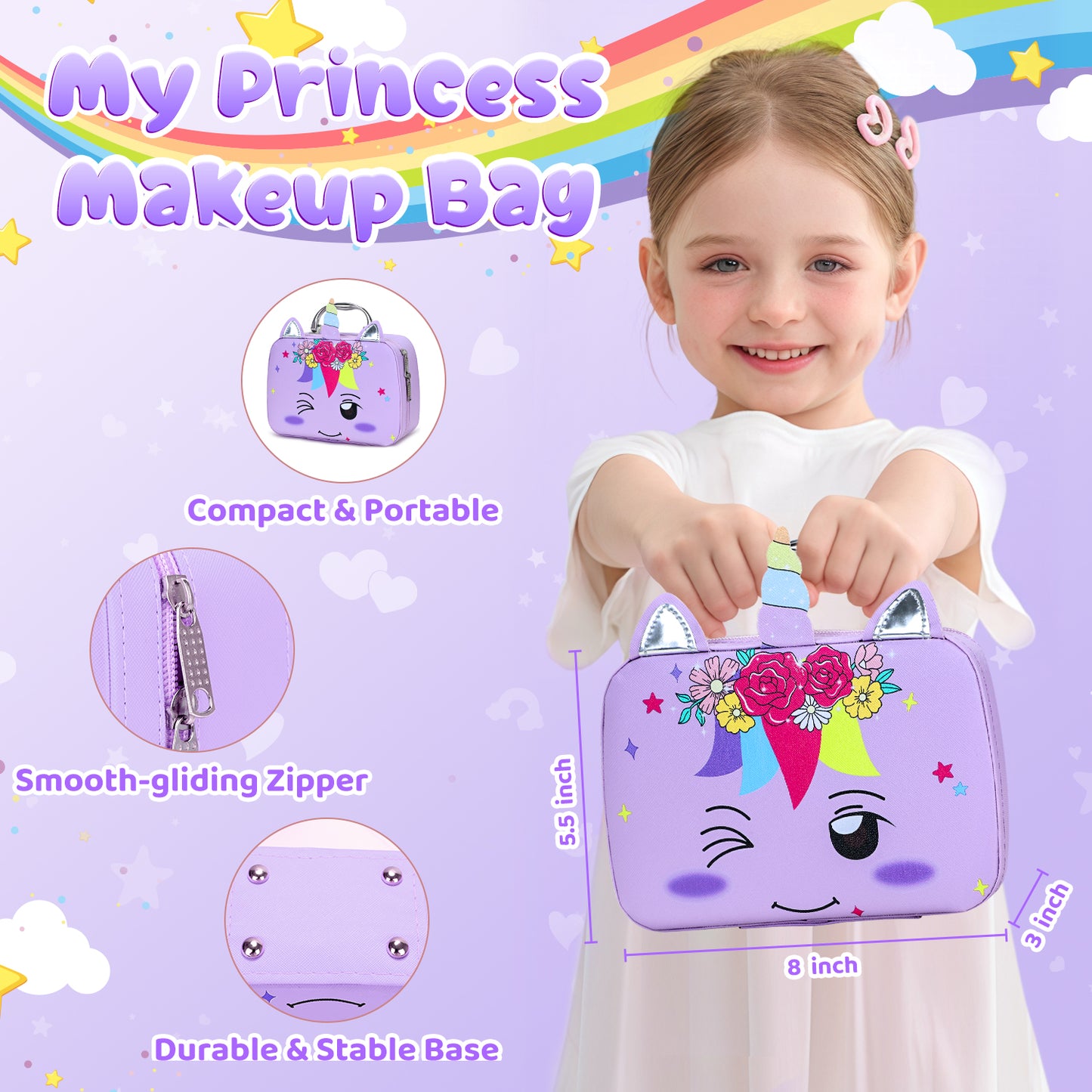 AAGILA Kids Makeup Kit for Girl - 2 In 1 Kids Washable Makeup Toys & Nail Art Kits with Nail Dryer, Princess Dress Up Set for Girls, Real Girls Makeup Set for Ideal Gifts Toys for 3-12 Year