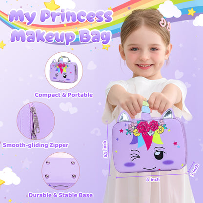AAGILA Kids Makeup Kit for Girl - 2 In 1 Kids Washable Makeup Toys & Nail Art Kits with Nail Dryer, Princess Dress Up Set for Girls, Real Girls Makeup Set for Ideal Gifts Toys for 3-12 Year