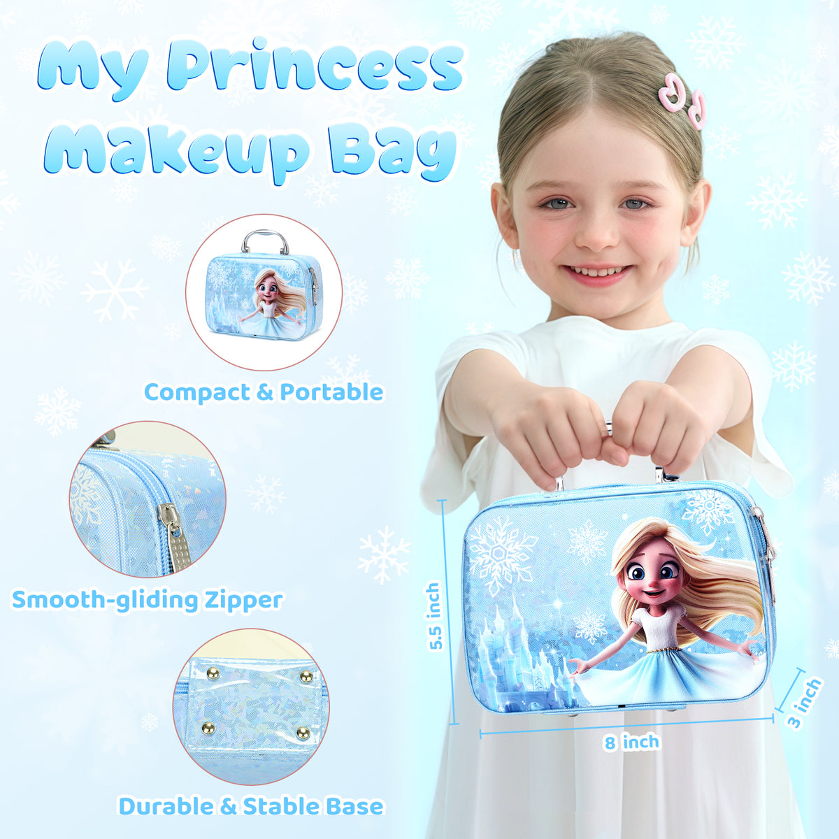 AAGILA 2 In 1 Kids Makeup Frozen Girls Toys & Kids Nail Polish Set for Girls, Non-Toxic Quick Dry Nail Art Salon Kit with Nail Dryer and Peelable Nail Polish, Ideal Gift Toys for Girls Age 3-12