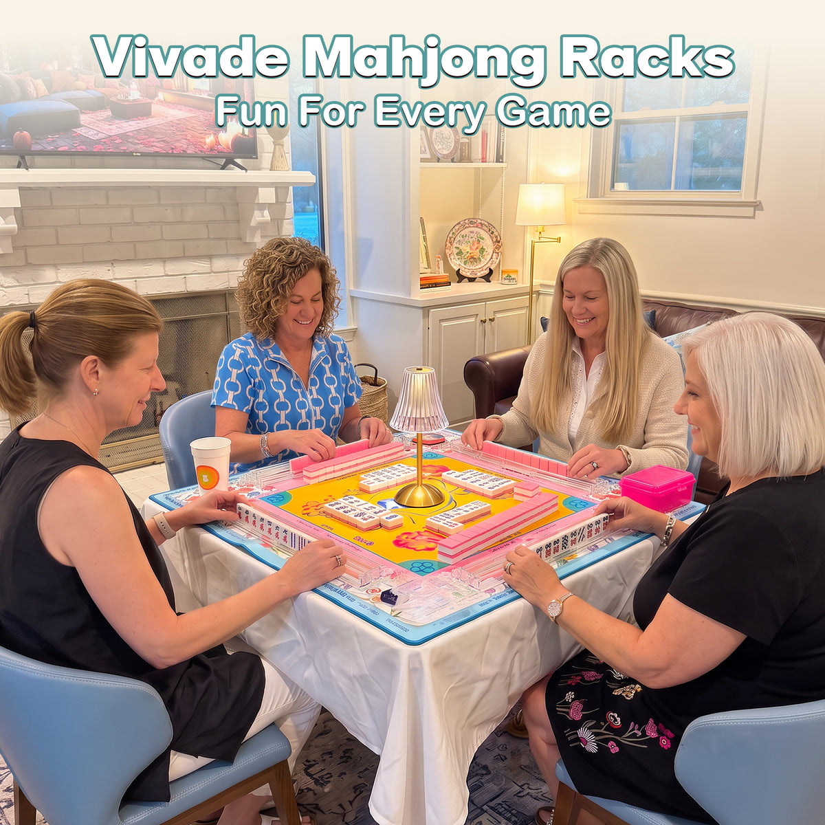 AAGILA 4 PCS Anti-Slip Mahjong Racks with Pushers,18 Inch Acrylic Mahjong Rack with Pushers,Clear American Majiang Tile Racks Set of 4,Fits American Mahjong Set,Suitable for Wood Glass Marble Tables