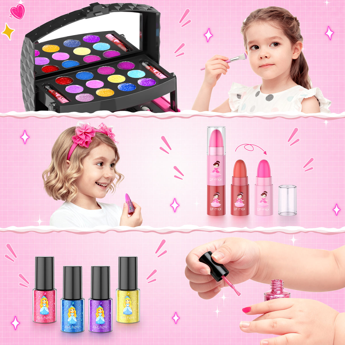 AAGILA 58 in 1 Kids Makeup Set for Girls, Washable Real Cosmetic Pretend Play Makeup Kit for Girl Toys,Princess Make Up Toys for 3-12 Year Old Girl Birthday Gift